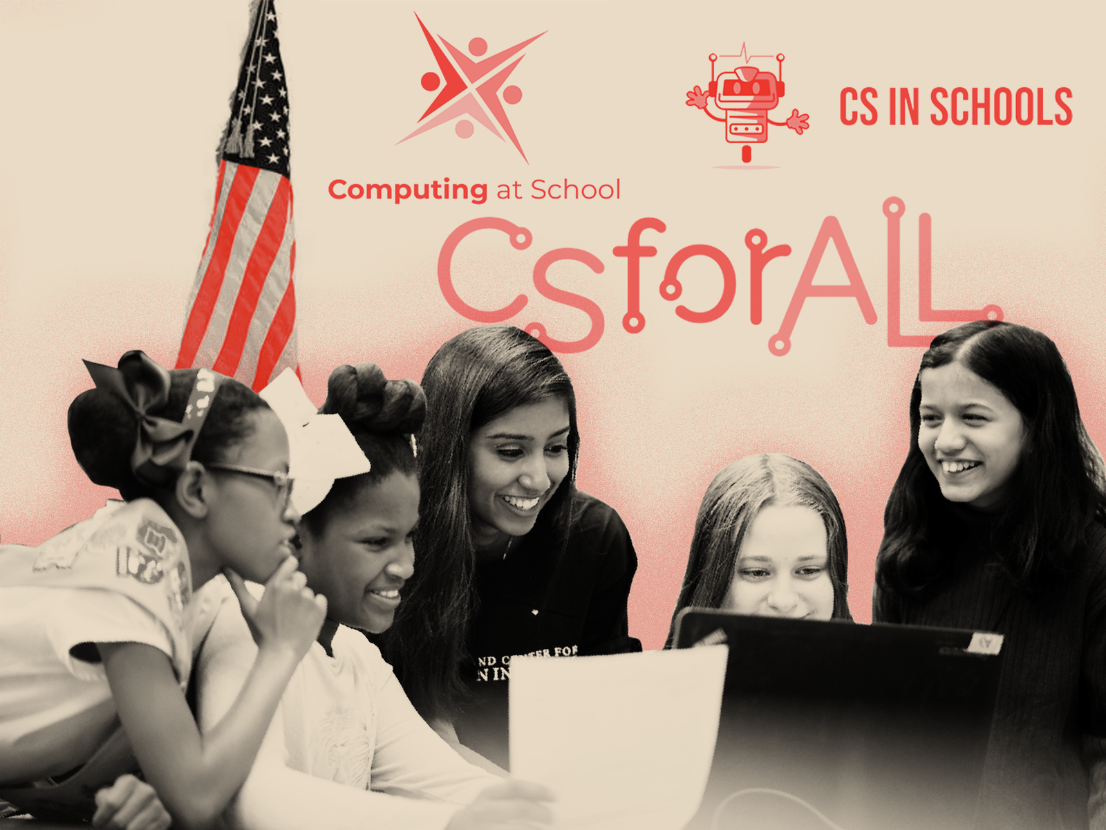cs in school Images High Quality Grahic Five girls of many different races in front of a laptop with the CS for ...