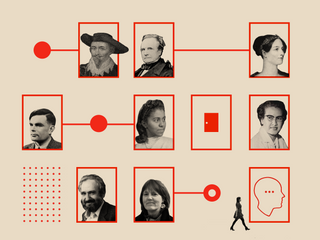 Several red outline boxes, some with faces, including Charles Babbage, Alan Turing, Ada Lovelace, Seymour Papert, and many other influential people in CS history.