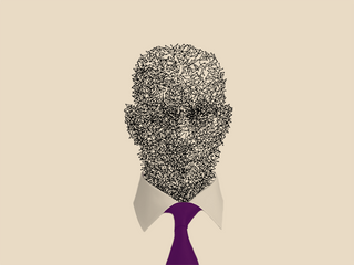 A faceless human face made of lines and dots with a dress color and tie.